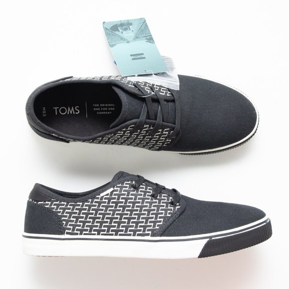 Toms Other - Toms Carlo Sneakers Lace Up Canvas Shoes Casual Retro Black White Size 8.5 New